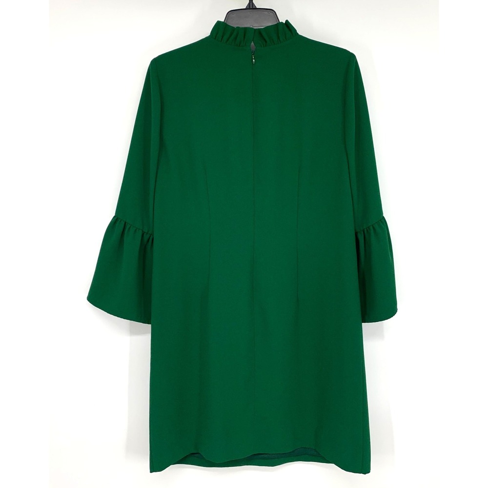 J.Crew Dress Green Crepe Ruffle Neck Bell Sleeve Shift Cocktail - Picture 10 of 14
